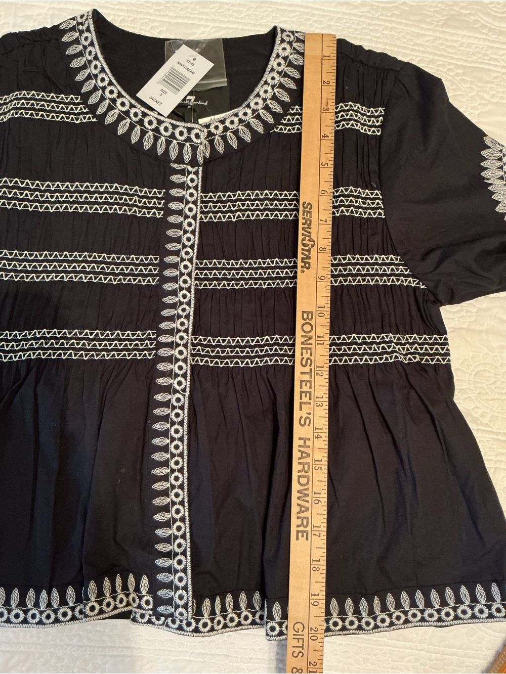 7 For All Mankind Small Navy Blue Embroidered Peasant Jacket Snap-Front Top - Picture 11 of 13